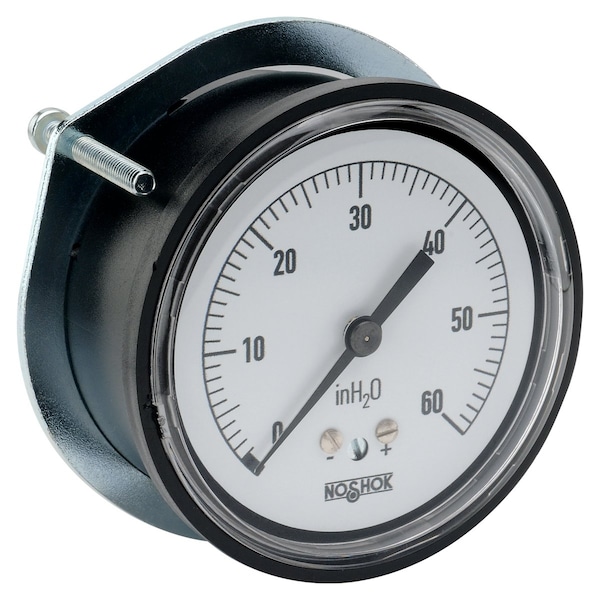 Low Pressure Gauge, 0 to 10 inH2O psi, 2-1/2 in Dial, 1/4 in NPT, Back Location, Steel Case Material